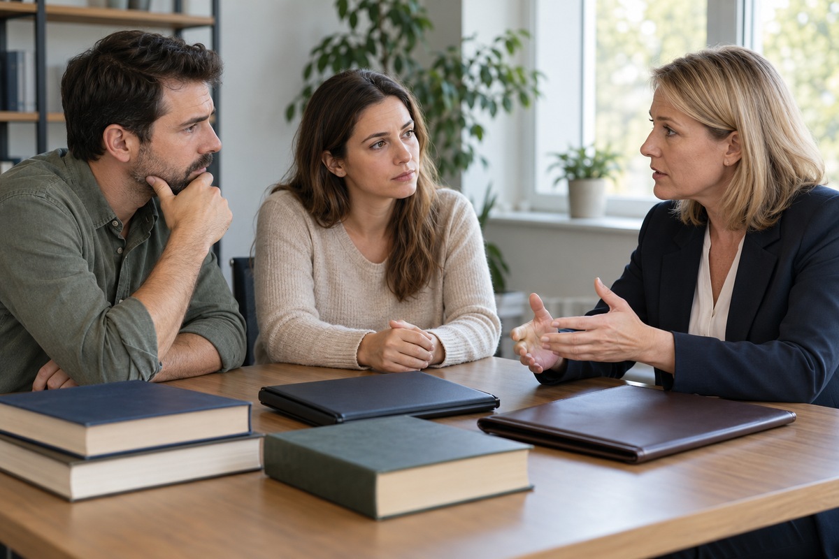 Adults discussing legal use-of-force concepts with an educator.
